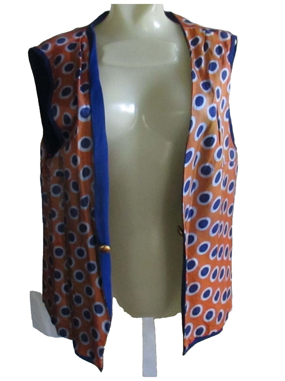 Groovy Mom True Vintage 1970s Hippy Vest Medium Dotted Blue Brass Buttons